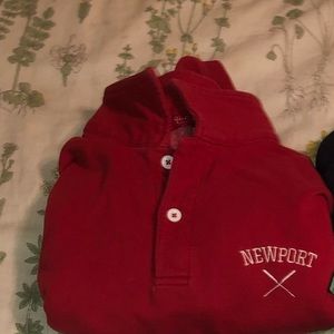 red collared crew neck